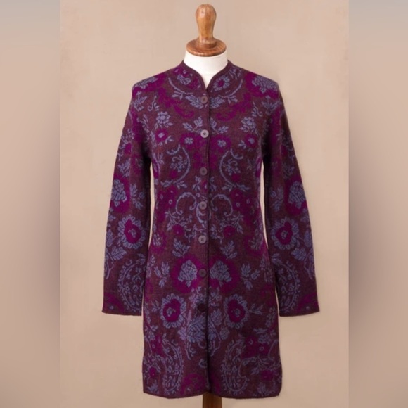 Novica Floral 100% Baby Alpaca Cardigan From Peru “Dream Garden In M… - Picture 3 of 14